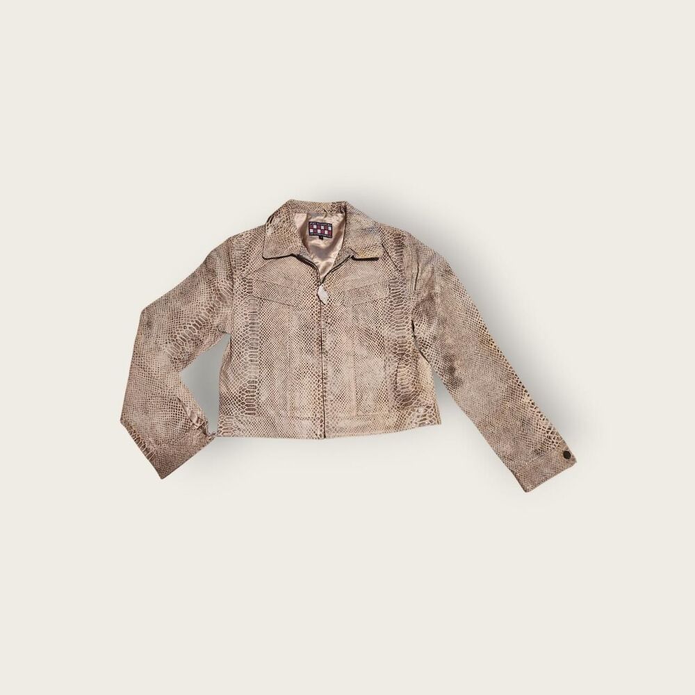 Vintage Y2k JulioJulio cream brown snakeskin print 100% leather cropped jacket